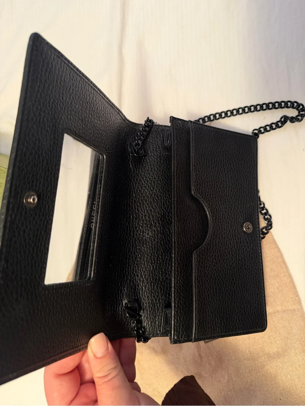 Gucci Black Pebbled Leather Crossbody with Chain Strap